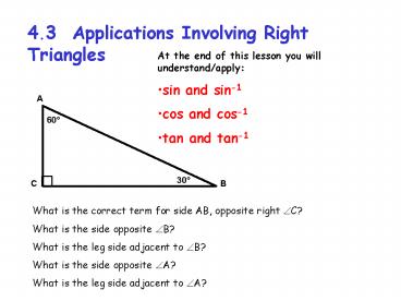 4.3 Applications Involving Right Triangles