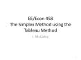 EE/Econ 458 The Simplex Method using the Tableau Method PowerPoint PPT Presentation