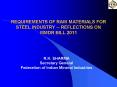 REQUIREMENTS OF RAW MATERIALS FOR STEEL INDUSTRY - REFLECTIONS ON MMDR BILL 2011 PowerPoint PPT Presentation