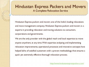 Hindustan Express Packers and Movers | Relocation Services In Pune