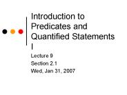 Introduction to Predicates and Quantified Statements I