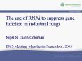 The use of RNAi to suppress gene function in industrial fungi  Nigel S. Dunn-Coleman BMS Meeting, Manchester September , 2005 PowerPoint PPT Presentation