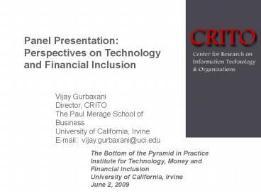 Panel Presentation: Perspectives on Technology and Financial Inclusion