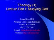 Theology (1) Lecture Part I: Studying God