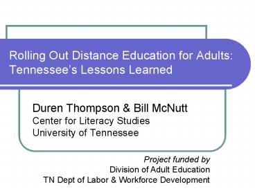 Rolling Out Distance Education for Adults: Tennessee