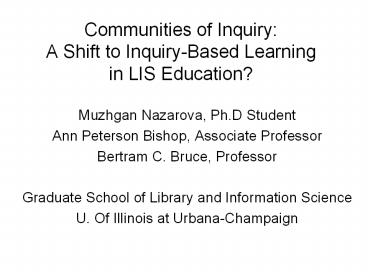 Communities of Inquiry: A Shift to Inquiry-Based Learning in LIS Education?