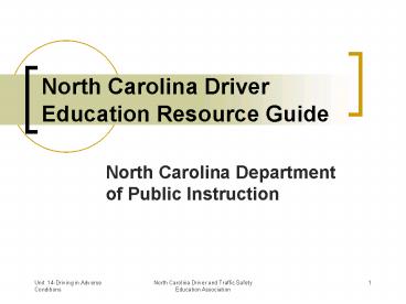 North Carolina Driver Education Resource Guide