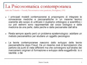 La Psicosomatica contemporanea tratto da: Todarello 