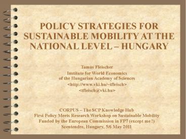 POLICY STRATEGIES FOR SUSTAINABLE MOBILITY AT THE NATIONAL LEVEL 