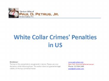 White Collar Crimes’ Penalties in US