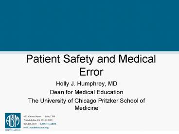 Patient Safety and Medical Error presentation | free to view