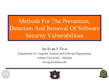 Methods For The Prevention, Detection And Removal Of Software Security Vulnerabilities