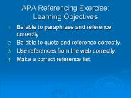 APA Referencing Exercise: Learning Objectives