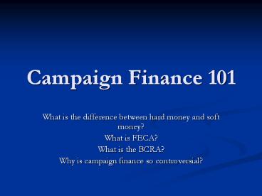 Campaign Finance 101