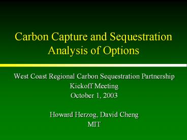 Carbon Capture and Sequestration Analysis of Options