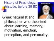 History of Psychology:  Aristotle, before 30 BC