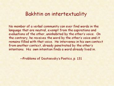 Bakhtin on intertextuality