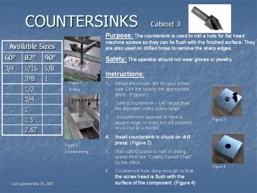 COUNTERSINKS   Cabinet 3