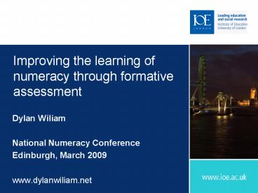 Improving the learning of numeracy through formative assessment