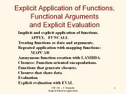 Explicit Application of Functions, Functional Arguments and Explicit Evaluation