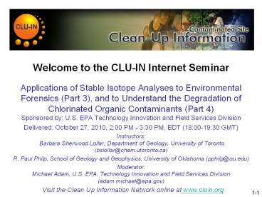 Welcome to the CLU-IN Internet Seminar