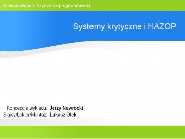 Systemy krytyczne i HAZOP