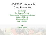 HORT325: Vegetable Crop Production