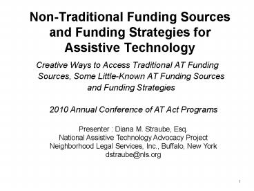 Non-Traditional Funding Sources and Funding Strategies for Assistive Technology