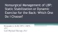 Nonsurgical Management of LBP: Static Stabilization or Dynamic Exercise for the Back: Which One Do I Choose? PowerPoint PPT Presentation