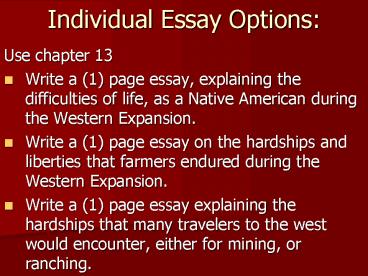 Individual Essay Options: