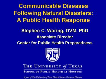 Communicable Diseases Following Natural Disasters: A Public Health Response