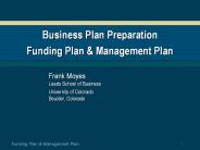 Business Plan Preparation Funding Plan