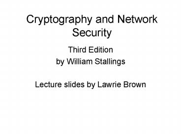 Cryptography and Network Security