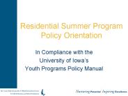 Residential Summer Program Policy Orientation