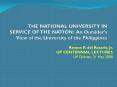 THE NATIONAL UNIVERSITY IN SERVICE OF THE NATION: An Outsider PowerPoint PPT Presentation