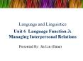 Language and Linguistics Unit 6 Language Function 3: Managing Interpersonal Relations PowerPoint PPT Presentation