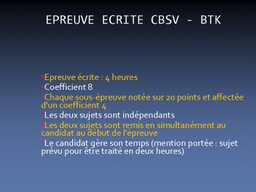 EPREUVE ECRITE CBSV - BTK