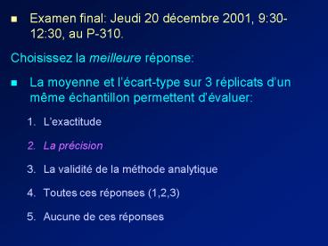 Examen final: Jeudi 20 d