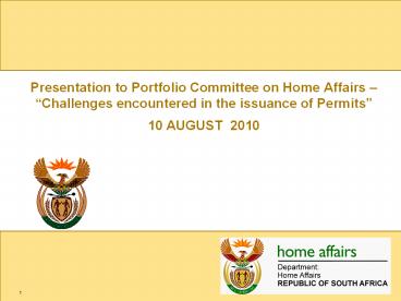 Presentation to Portfolio Committee on Home Affairs 