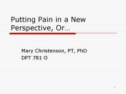 Putting Pain in a New Perspective, Or