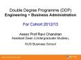 Double Degree Programme (DDP) Engineering   Business Administration For Cohort 2012/13 Assoc Prof Ravi Chandran Assistant Dean (Undergraduate Studies), NUS Business School PowerPoint PPT Presentation