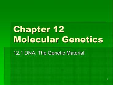 Chapter 12 Molecular Genetics
