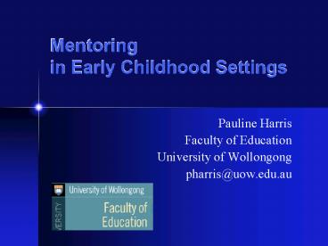 Mentoring                in Early Childhood Settings