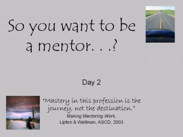 So you want to be a mentor. . .?