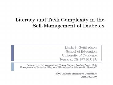 Literacy and Task Complexity in the Self-Management of Diabetes