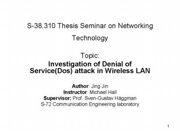 S-38.310 Thesis Seminar on Networking Technology