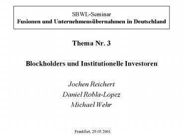 SBWL-Seminar Fusionen und Unternehmens