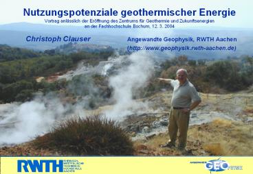 Nutzungspotenziale geothermischer Energie Vortrag anl