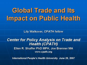 Global Trade and Its Impact on Public Health