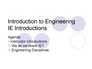 Introduction to Engineering IE Introductions